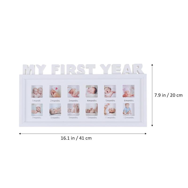 Unik stil mit første års foto øjeblikke baby souvenir ramme fotocollage holder spædbarn fotografier 41 x 20cm ( hvide)