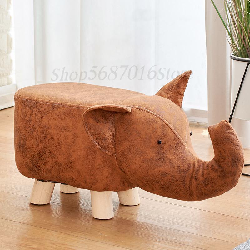 Massivt trä barnpall tecknad djurpall elefant soffbänk fotpall skor bänk: Modell 1