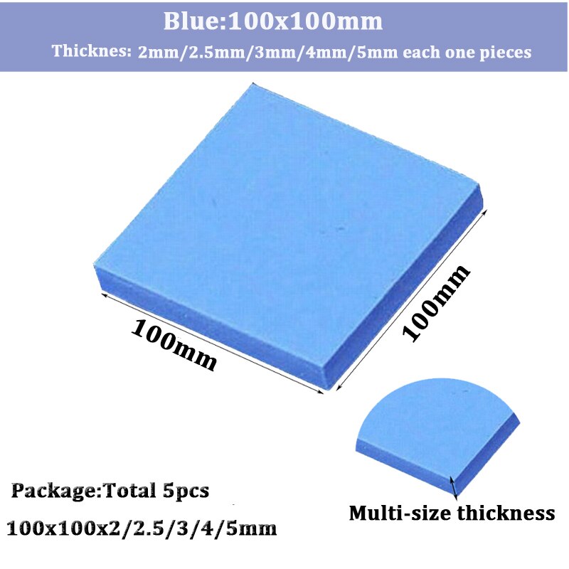 5Pcs 100x100mmThermal Pad 2mm 2.5mm 3mm 4mm 5mm CPU Heatsink Pad Cooling Conductive Silicone Thermal Pad White: 5pcs Blue