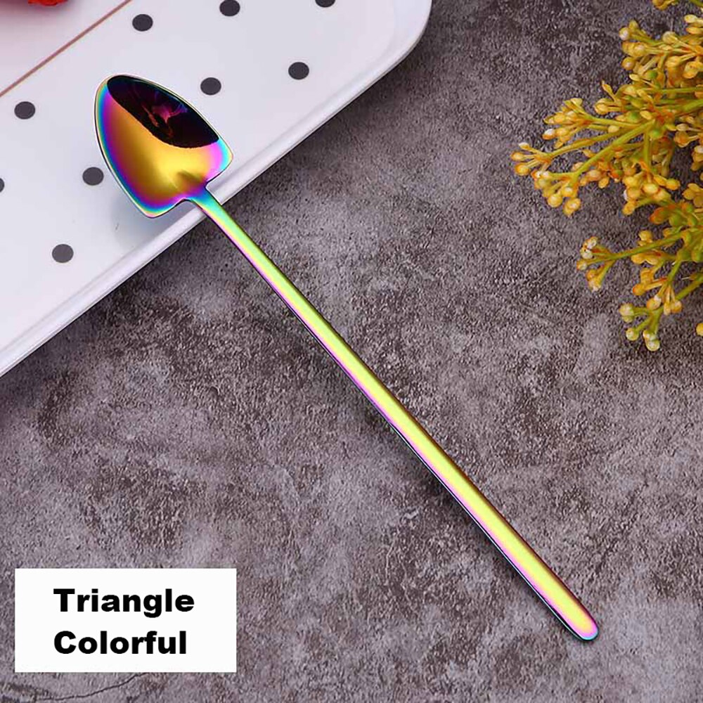 304 Roestvrij Staal Koffie Lepel Creatieve Plating Ijs Lepels Lange Steel Thee Lepels Keuken Gereedschap Drinken Bestek Kleurrijke: Triangle Colorful