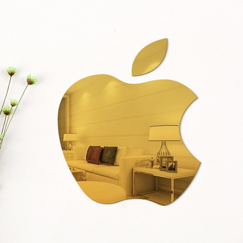 Living Room Bathroom Bathroom Children's Room Self-Adhesive Decoration Mirror Apple Mirror Wall Sticker 30*35Cm: Gold