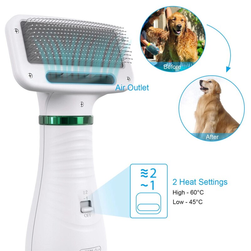 Secador de pelo 2 en 1 para perros y gatos, cepillo de aseo, herramienta de depilación, soplador de pelo, suministros de limpieza para el hogar
