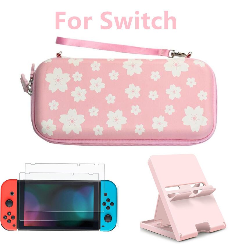 Bolsa de flores de cerezo para Nintendo Switch, estuche de almacenamiento portátil, carcasa dura, Kit de cubierta para consola NS NX: switch pack 4