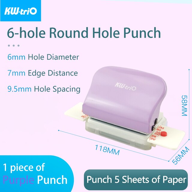 6 hole Punch Notebook 6mm Diameter Round Hole Standard Puncher for A4 A5 B5 Diary Planner Binding Tools Office School A7024: Purple