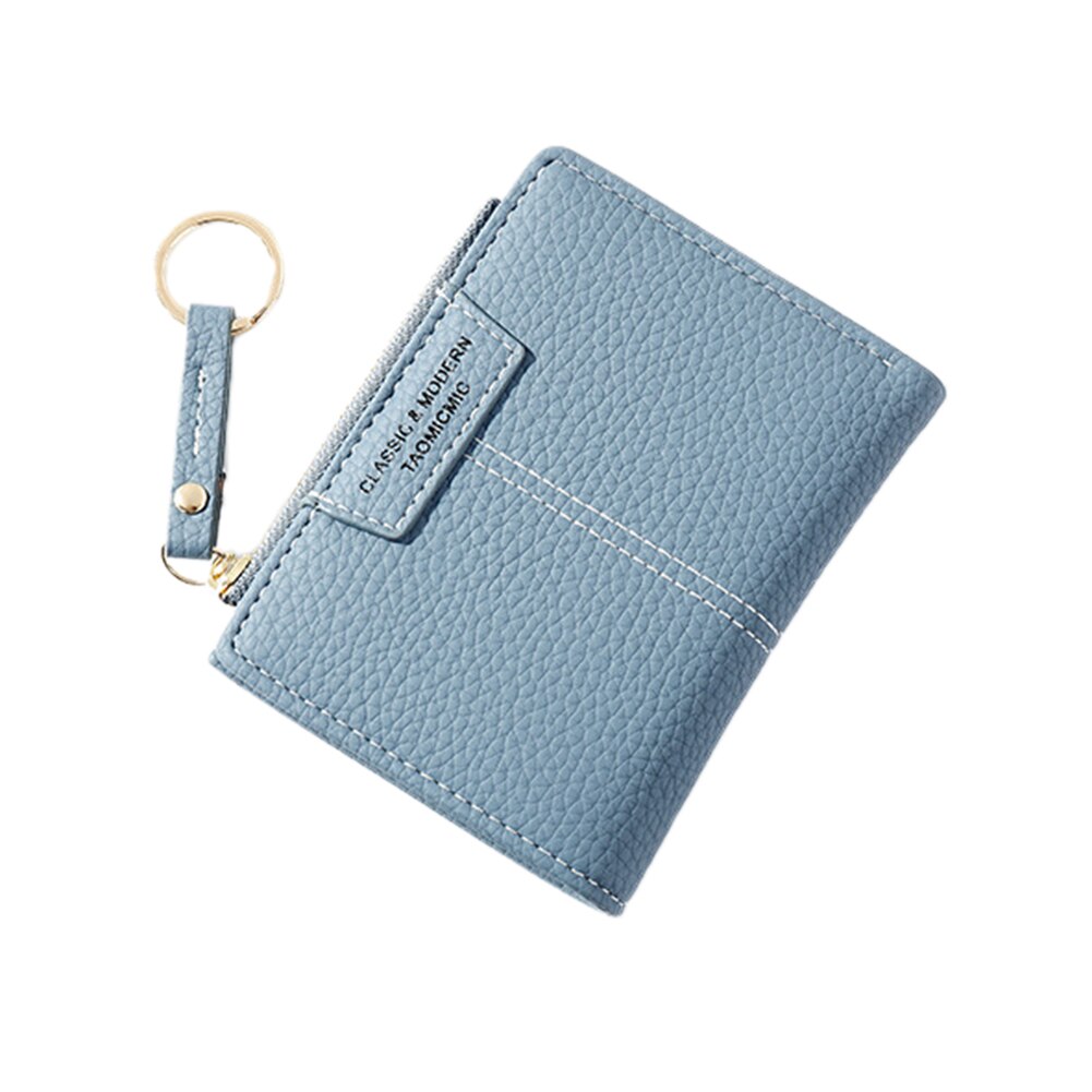 Mænd kvinder lille tegnebog mini bifold læder let kreditkort arrangør med lynlås: Blå