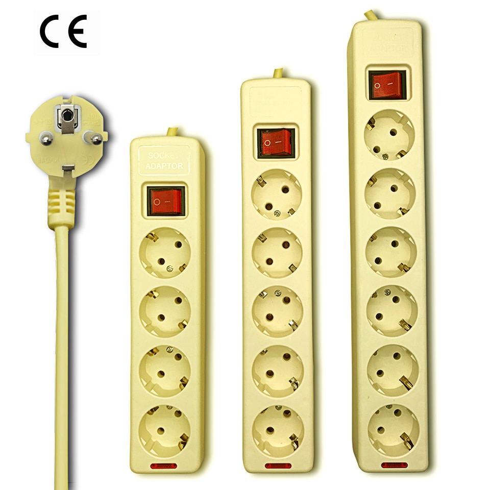 EU Europese Plug Power Strip Met Schakelaar AC Elektrische 4/5/6 Outlets Extension Socket Cord Kabel 1.5 M 16A 250 V