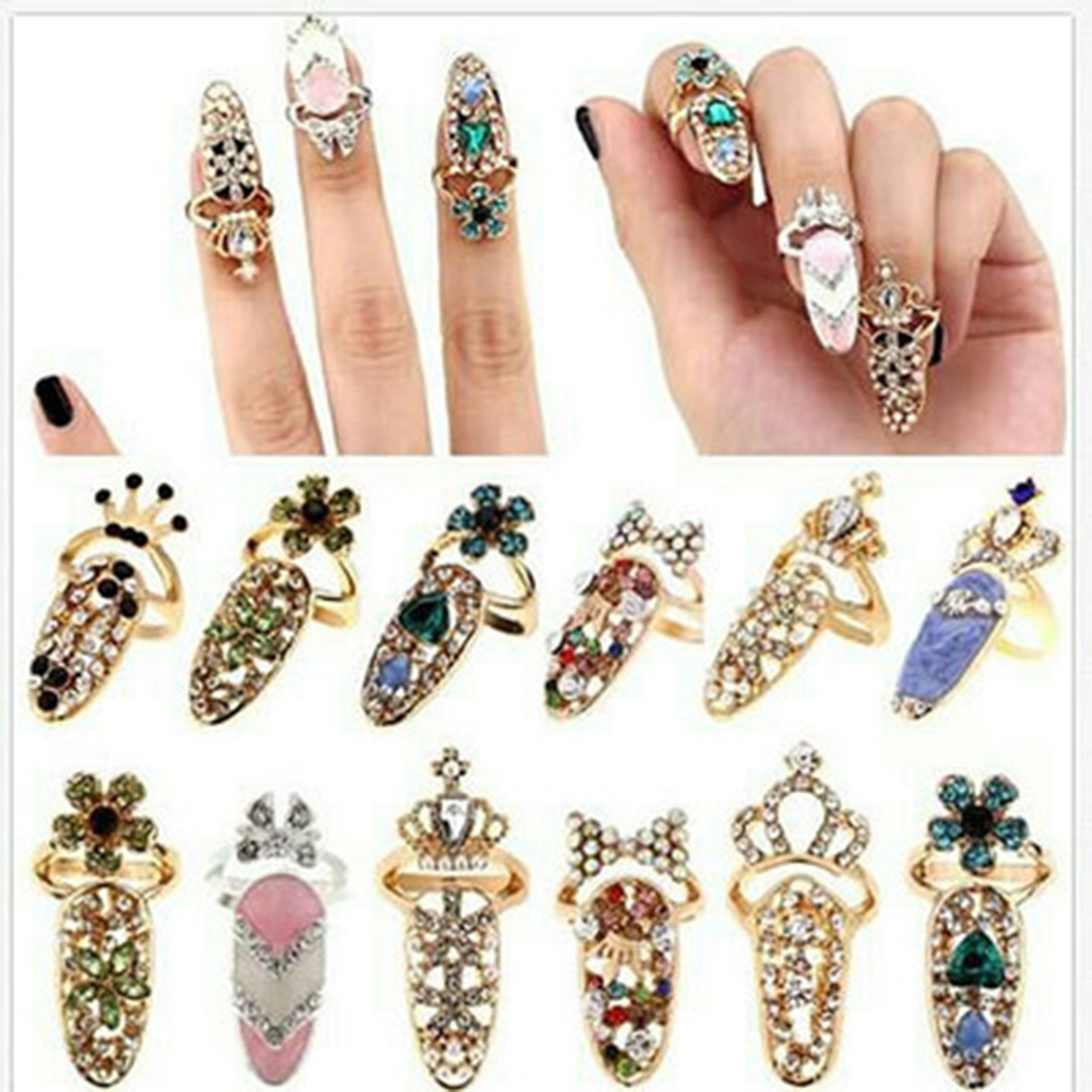 Trendy krone finger negle ringe til kvinder pige dame justerbar åbning ring fingernegl beskyttende kvindelige smykker