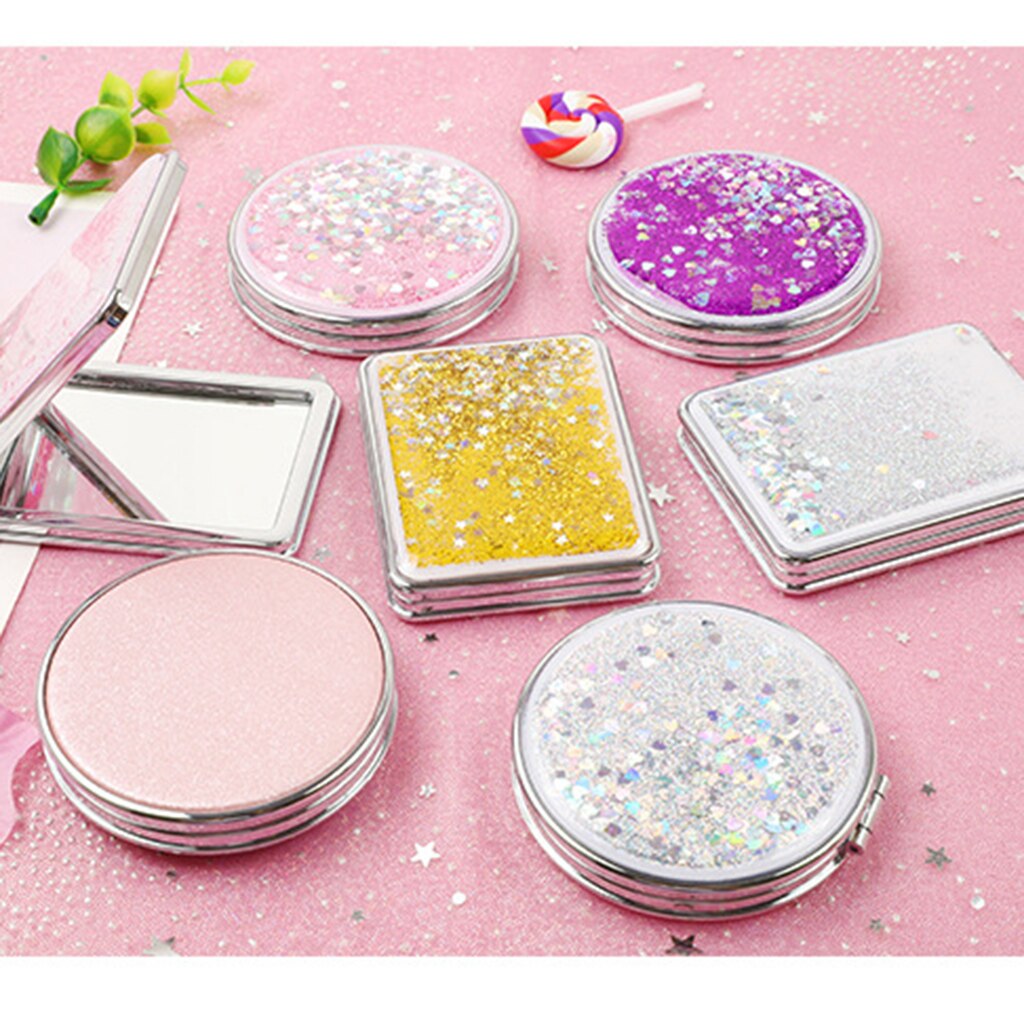 Travel Compact Dubbelzijdig Make-Up Spiegel Draagbare 2X Vergrootglas Folding Spiegel Voor Vrouwen Meisjes, Zakformaat