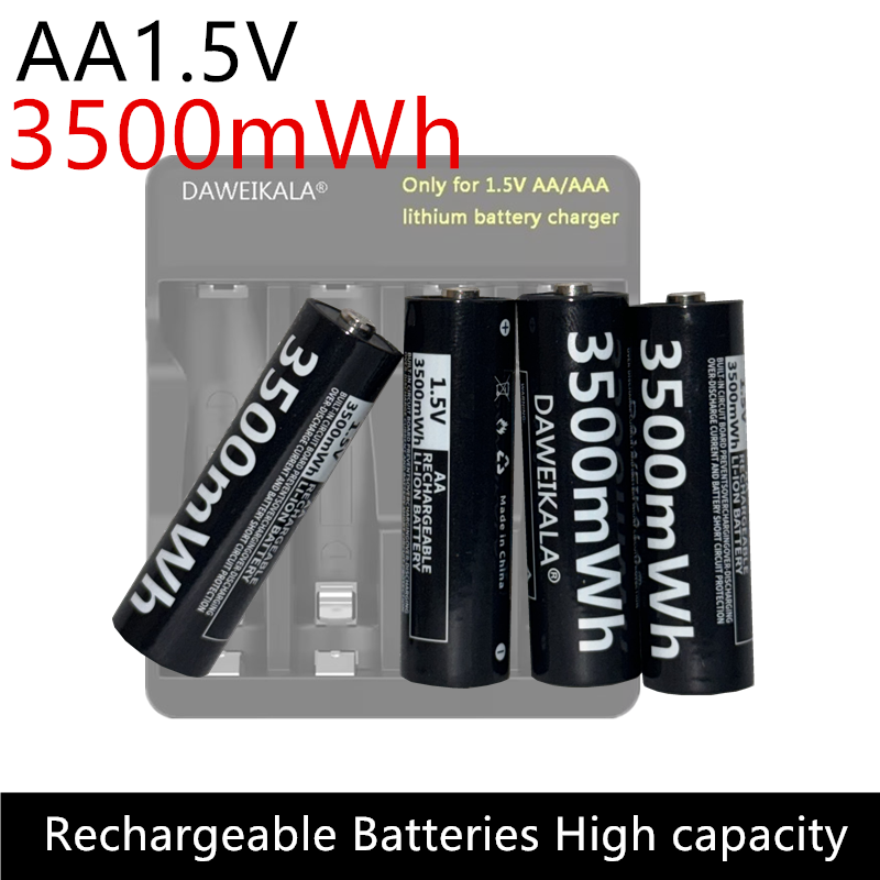 1.5v oplaadbare aa lithium-ionbatterijen met hoge capaciteit van 3500 mwh voor speelgoed met afstandsbediening, snelladen
