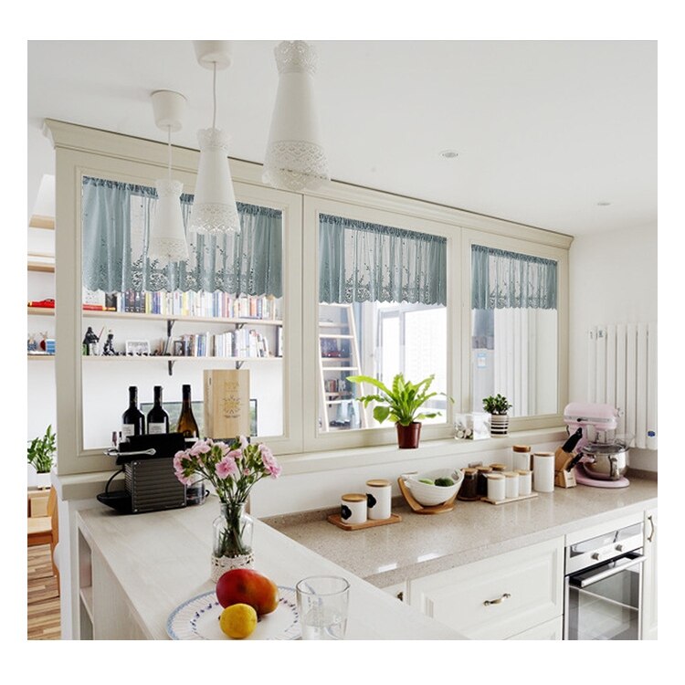 Floral Short Curtain for Kitchen Window Living Room Lace Half Coffee Curtains Window Sheer Drape Tulle Home Decoration Cortinas