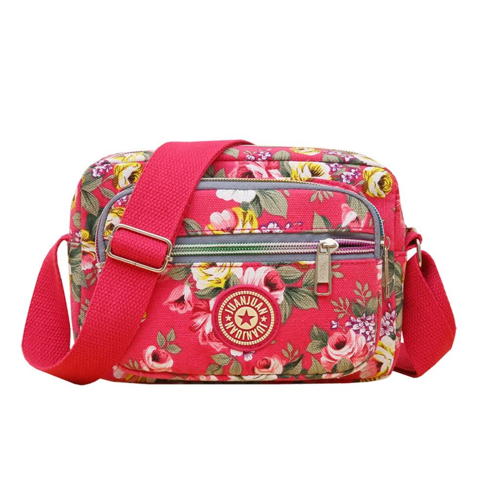 Casual rugzak messenger tas van nylon canvas, schoudertas met meerdere lagen en bloemenprint, moedertas, dames crossbodytas