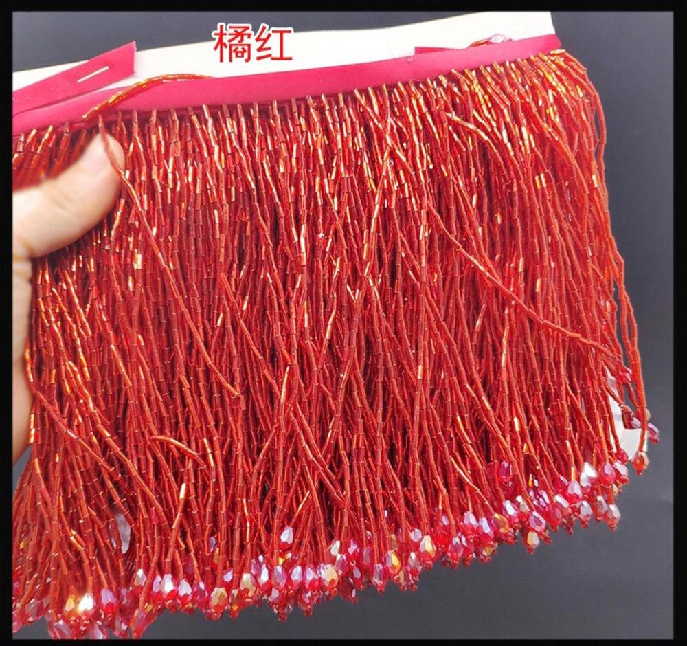 beaded fringe trim glass seed bugle tassel trim for dance costume, haute couture dress trimming, beading fringe