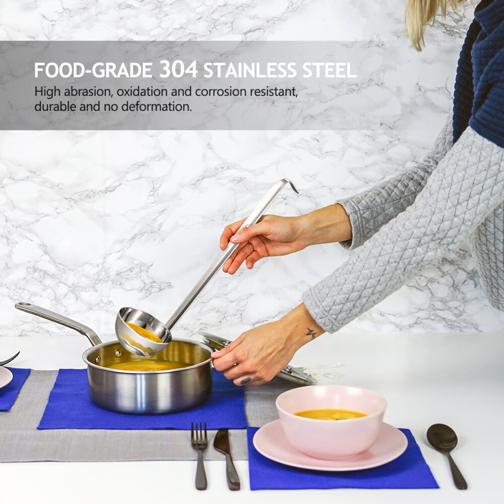 BESTONZON 4pcs Stainless Steel Spoons Hangable Soup Ladles Long Hangle Soup Serving Spoons for Home Kitchen Bar