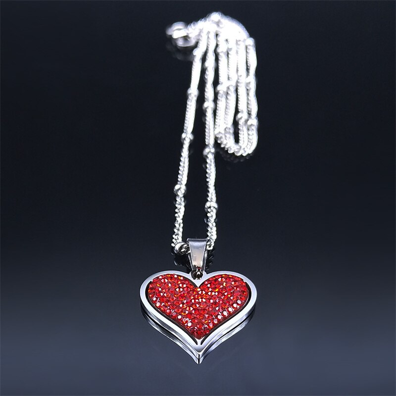 Liebesherz-anhänger aus rotem kristall und edelstahl, kleine halskette für damen/herren, silberfarben, schmuck, geschenk für frauen,  n8049 01