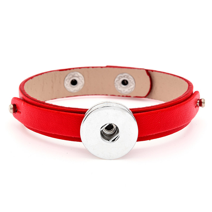 Mode SE0077 Eenvoudige Kleurrijke Leather Snap Armband 21Cm Fit 18Mm Snap Knoppen Sieraden: Red