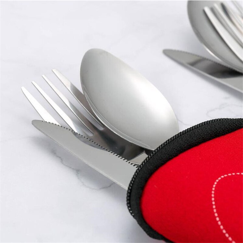 4PCS Stainless Steel Western Steak Cutlery Cloth Bag Tableware Set Portable Western Dinnerware Set Travel Tableware