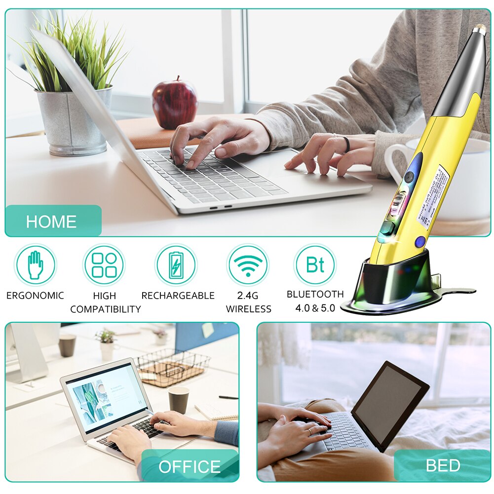PR-A19 Wireless Optical Pen Mouse Dual Mode 4 Buttons 2.4GHz USB Bluetooth Pen Mouse Multifunctional Handwriting Mice