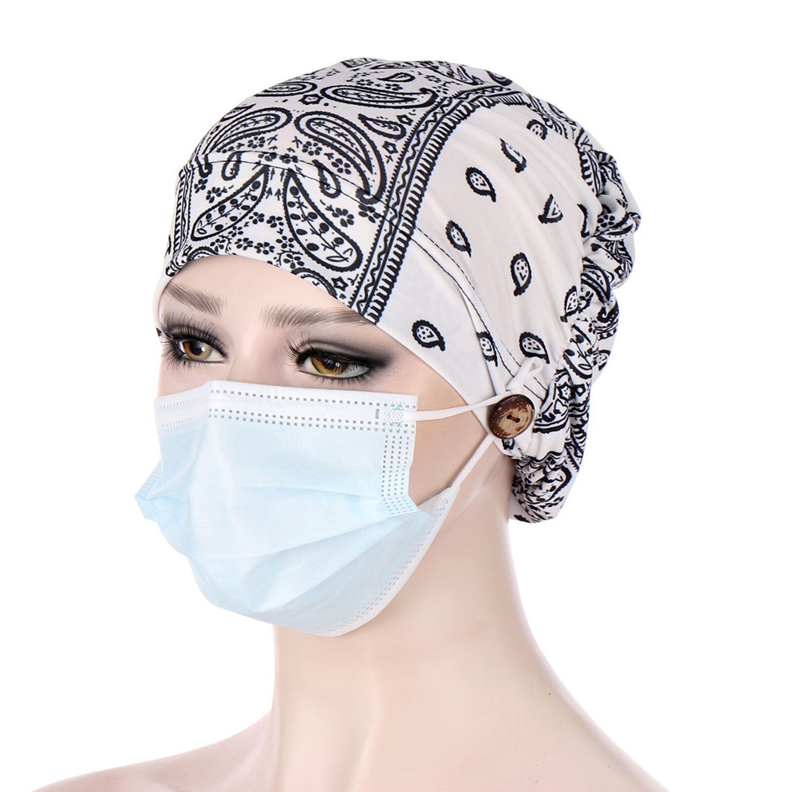 Women's hats with buttons Indian nurses work men's hats Muslim cancer chemical hats beanies wrap caps