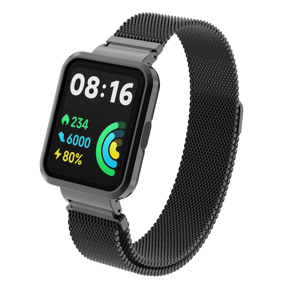 Milanese Band Voor Xiaomi Mi Watch Lite Smart Watch Metalen Frame Beschermer Case Armband Horlogeband Voor Redmi Watch 2 Lite Correa: Black / 14mm