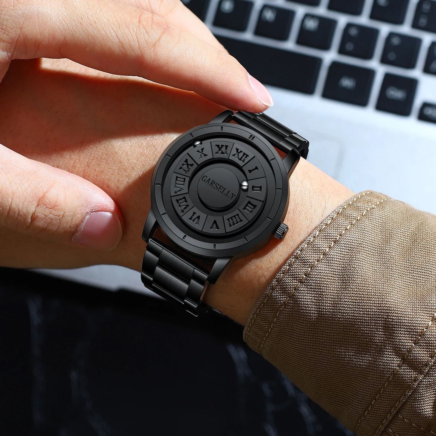Garselly luksusur til mænd vandtæt herrearmbåndsur rustfrit stål kvarts herreure herre reloj+æske