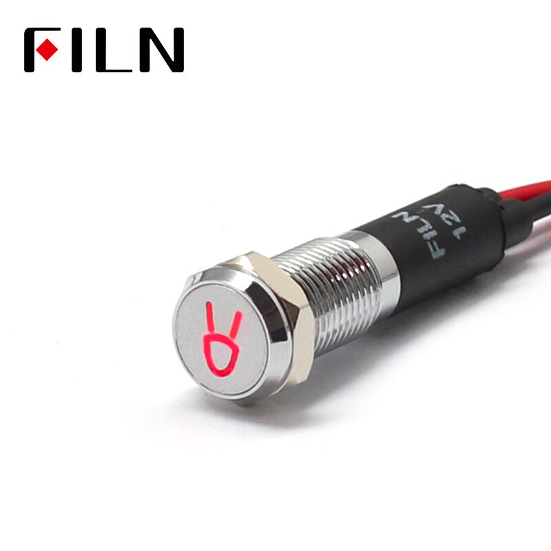 Filn 8mm bil instrumentbräda små lampor symbol led röd gul vit blå grön 12v led indikatorlampa med 20cm kablar