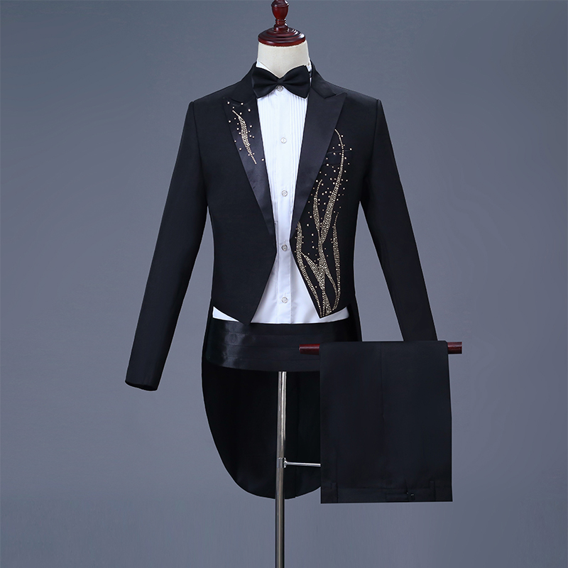 Vrouwen Kleding Effen Kleur Smoking mannen Slim Jurk Pak Refrein Pak Stadium Kostuum Magic mannen Tuxedo Black Vrouwen pak Twee stuk