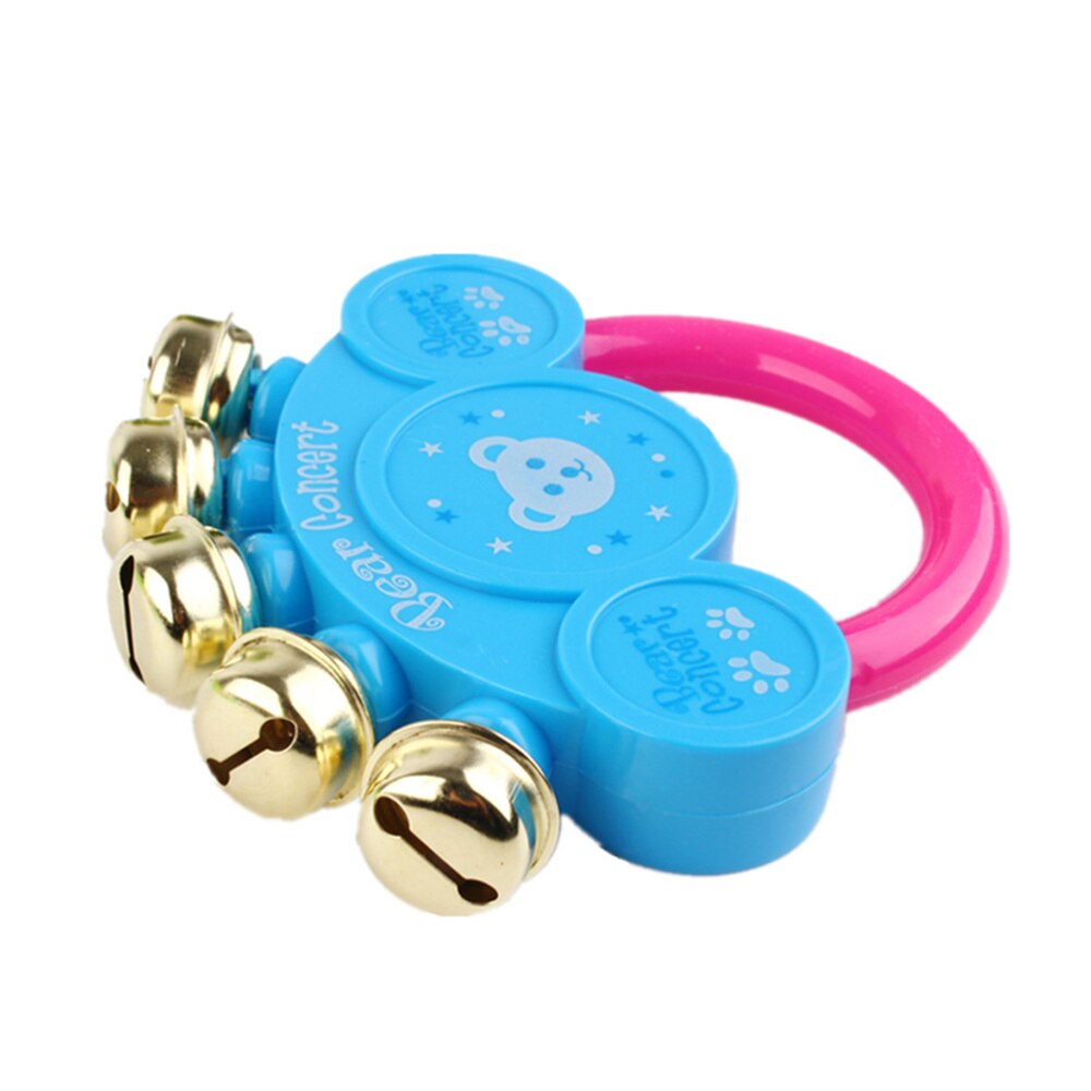 6Pcs Jingle Bell Plastic Handvat Bear Patroon Rvs Muziek Instrument Slee Bel Voor Kinderen Baby