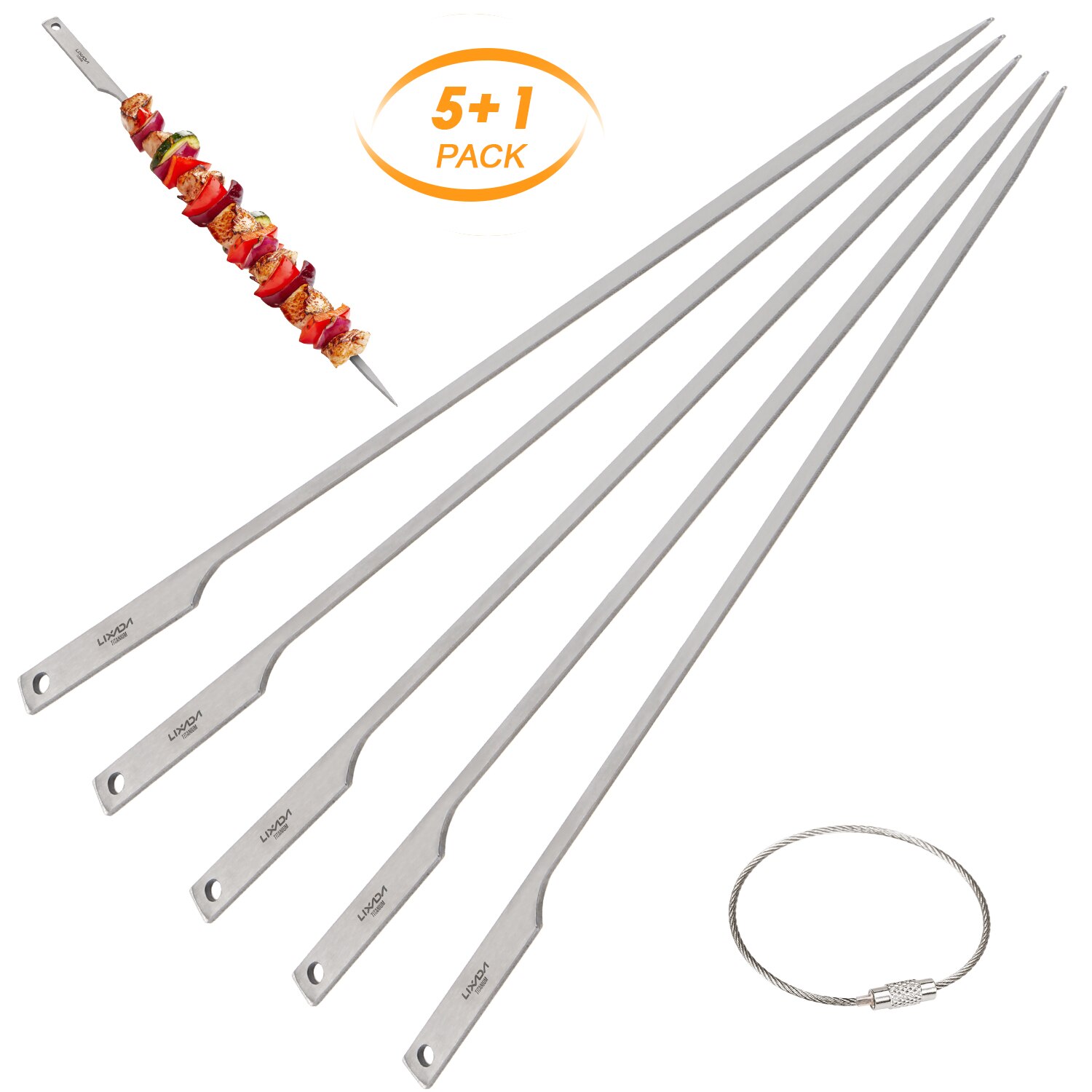 Lixada 5 st återanvända platta titan grillspett utomhus bakgård picknick grill grill grill kabob spett grillpinnar med trådring