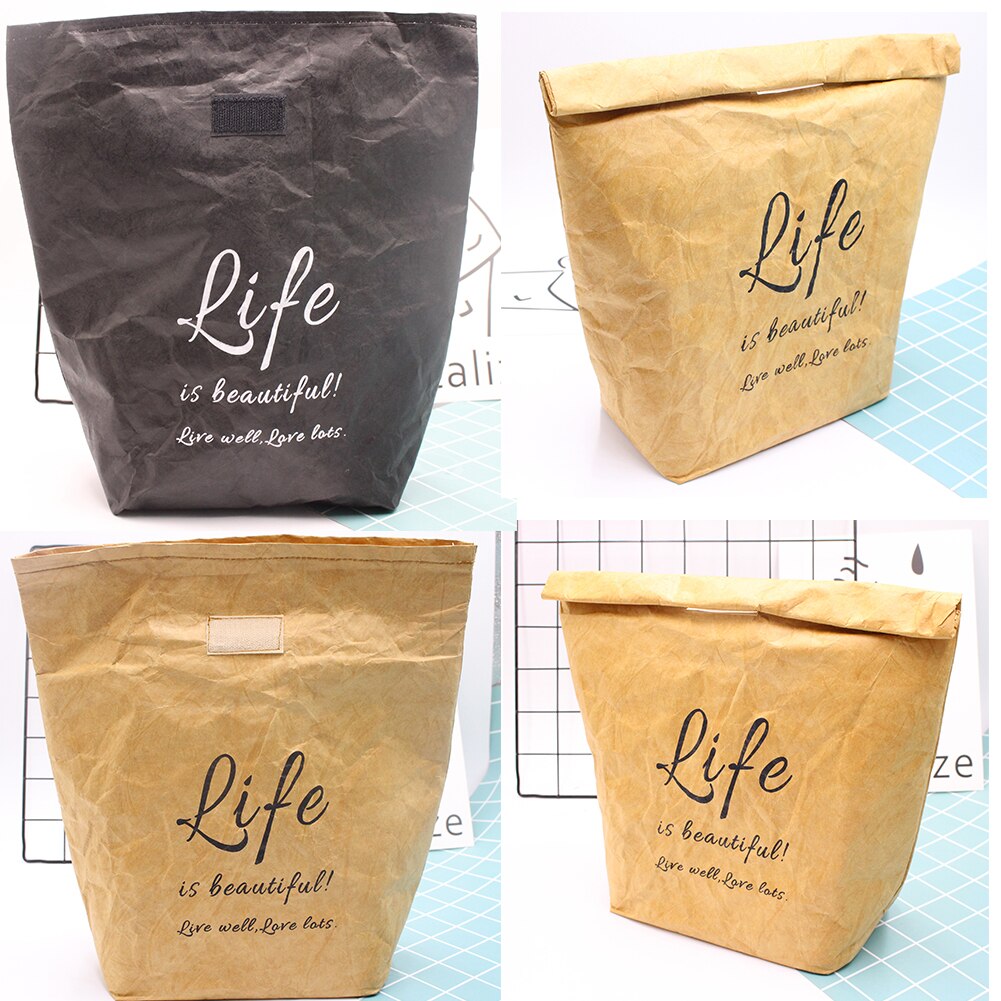 Stor kapacitet genanvendelig brun papirpose skolefoldbar madbeholder vandtæt termisk isolering picnic kontor genanvendelig