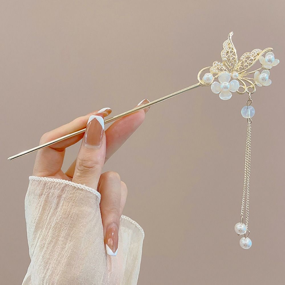 Horquilla de estilo chino para mujer, horquilla de linterna de loto antigua, palo de borla de flores para el cabello, accesorios para el cabello: YELLOW