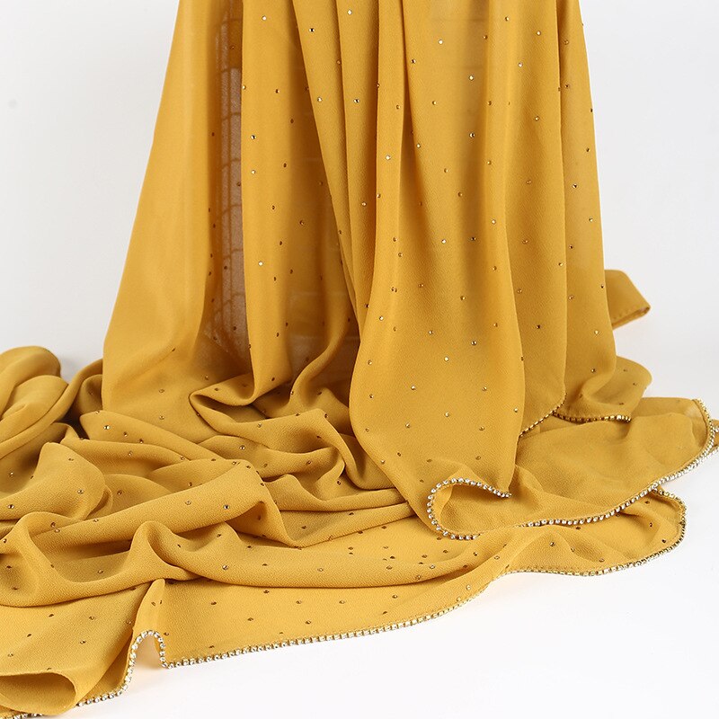 70*180cm Chiffon hijab schal mit perlen femme musulman lange tücher islamischen kopftuch kleidung muslimischen stickerei hijabs