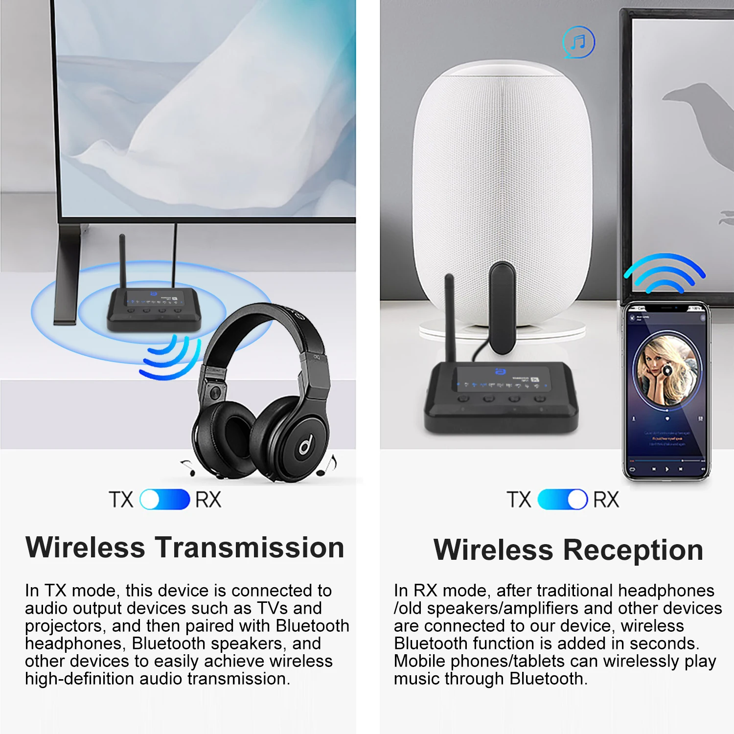 AYINO Bluetooth 5.2 2in1 AptX-Adaptive HD récepteur Audio émetteur adaptateur AUX Fiber Coaxial dérivation QCC sans perte faible latence