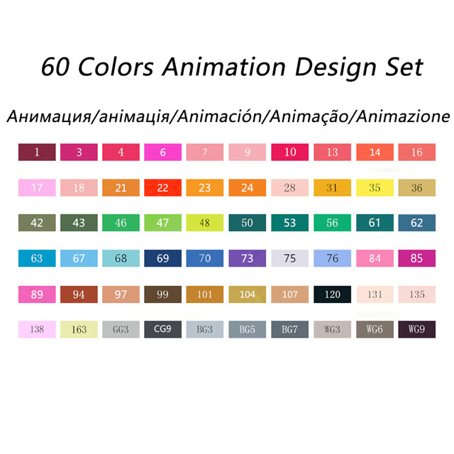 TOUCHNEW (T7) 30/40/60/80/168 colores juego de marcadores artísticos a base de Alcohol rotulador para bocetos pluma Fineliner para dibujar Manga suministros de oficina: 60 Animation set