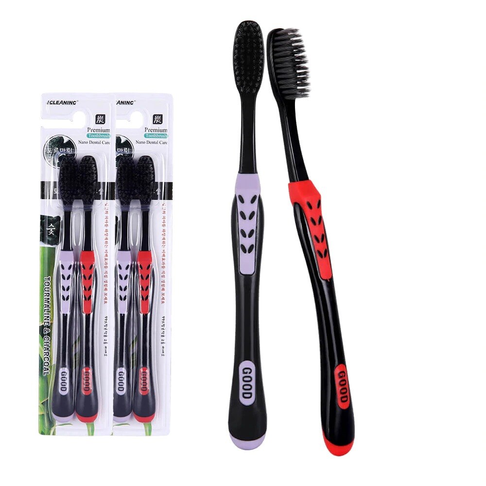 4 stücke Zahnbürste Schwarz Doppel Ultra Sanft Zahnbürsten Professionelle Zahn Nano-antibakterielle Zahn Pinsel