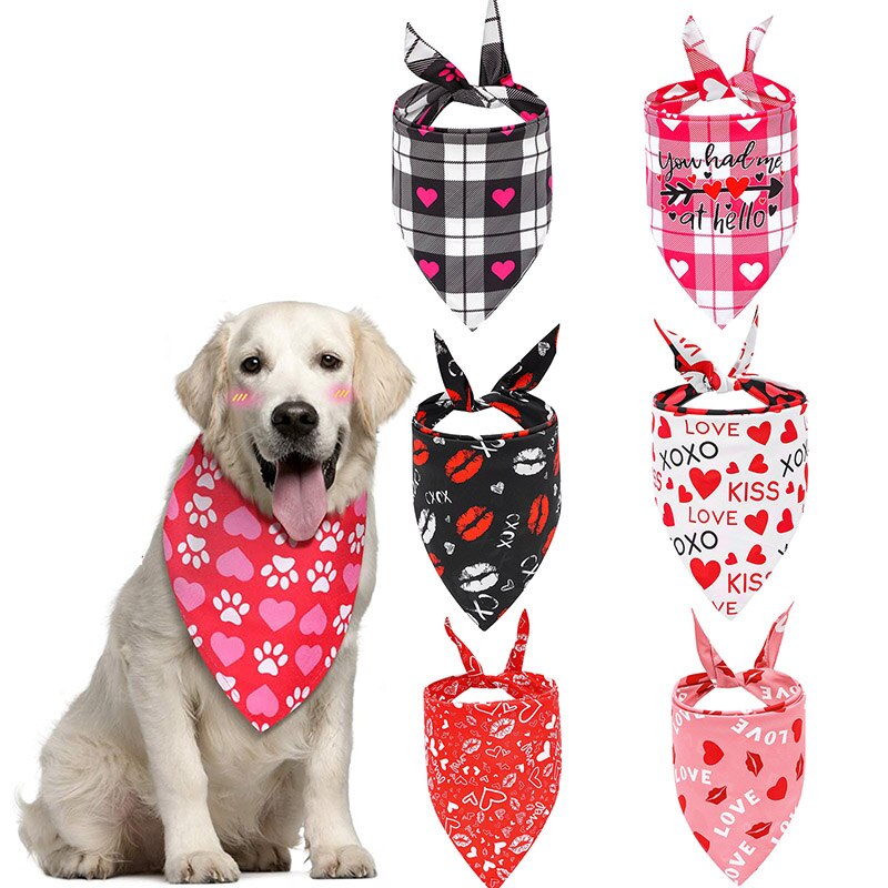 Valentijnsdag Hond Bandana Voor Katten En Honden Mooie Harten En Liefde Patronen Halsdoek Grote Hond Sjaal Kat Bib Huisdier accessoires