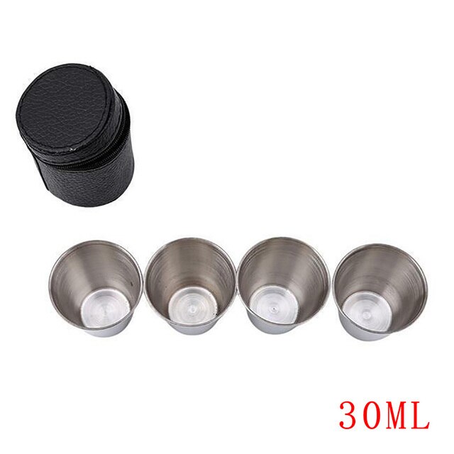 4Pcs/Set 30/70ml Wine Drinking Shot Glasses With Leather Cover Bag Stainless Steel Polished Barware Cup For Outdoor Travel Cups: 30ML