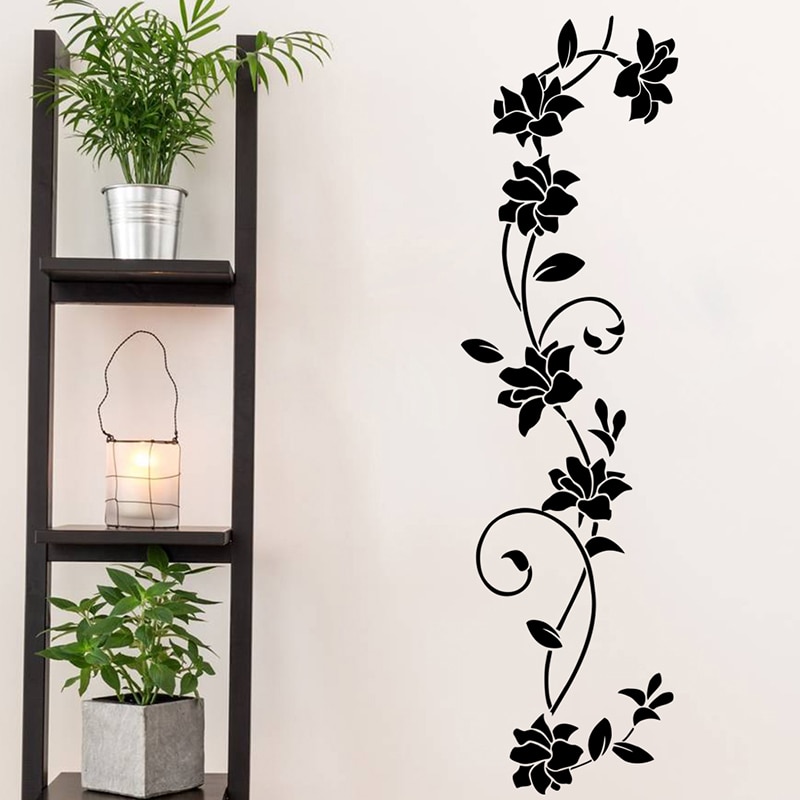 Pegatinas de vinilo de flor negra para pared, calcomanías de arte Mural para decoración del hogar, frigorífico, ventana, armario, sala de estar