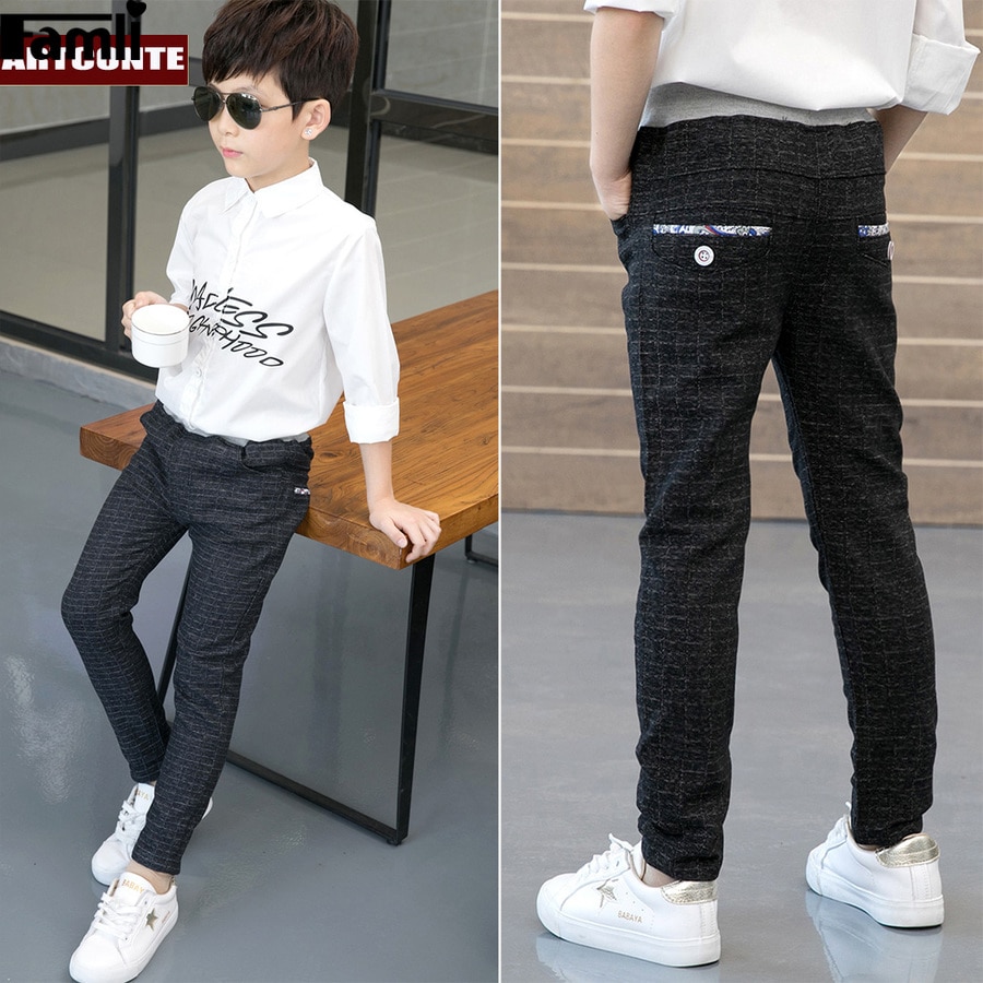 Pants for Boys Casual Trousers Boy Plaid School Pants Elastic Waist Children Full Length Trousers Big Boys Leggings