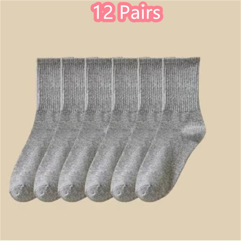 1/6/12 pares de calcetines de tubo medio para hombre Color sólido en blanco y negro ropa de calle Harajuku calcetines transpirables e informales: Naranja