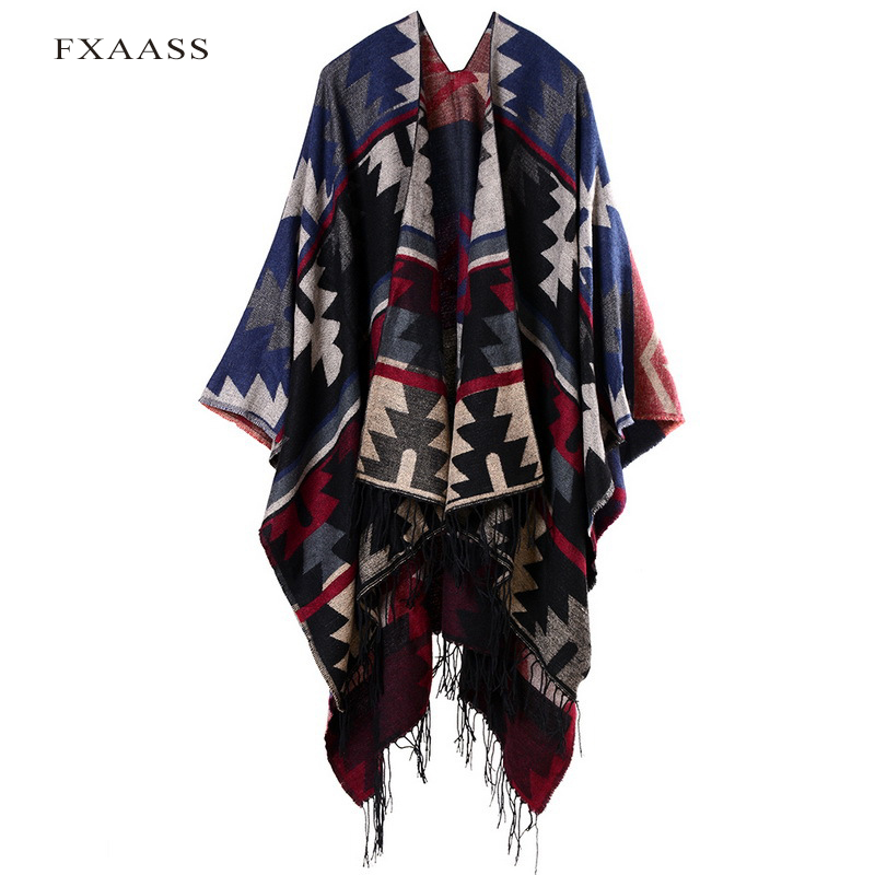 Fxaass høst/vinter sjal indisk poncho kvinner skjerf kappe luksus dusk kashmir skjerf varm pashmina: 04