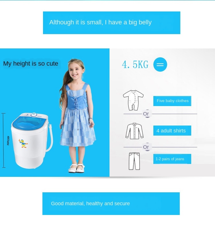 Mini lavadora doméstica de 220V, lavadora de ropa interior de 4,5 kg para niños y adultos