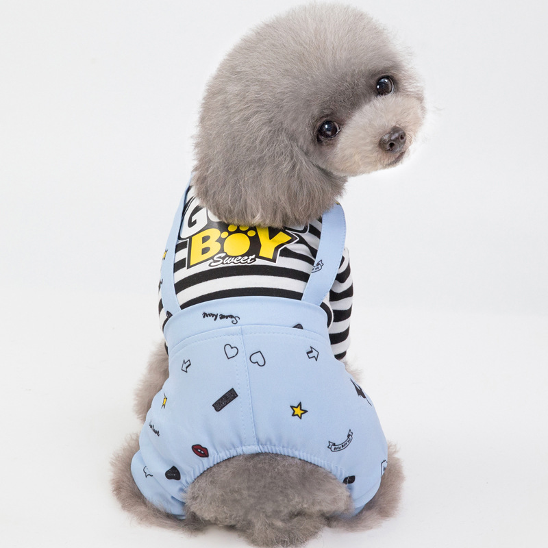 Mono a rayas para perro, pijama para perros pequeños, pelele, ropa de algodón para mascotas, ropa para cachorros y gatos: blue / S