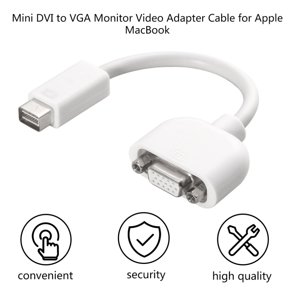 Mini DVI to VGA Adapter Male-Female Monitor Video Adapter Cable for Apple MacBook White for Multimedia Use