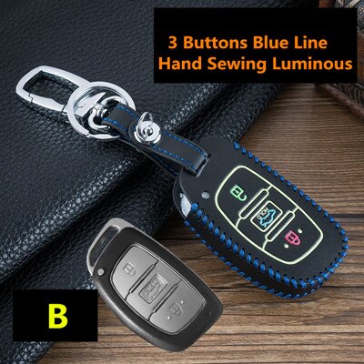 Luminosa funda para mando a distancia del coche para Hyundai IX25 IX35 I20 I30 I40 hb20 Santa Fe Creta Solaris 3 botones clave Shell: B-blue