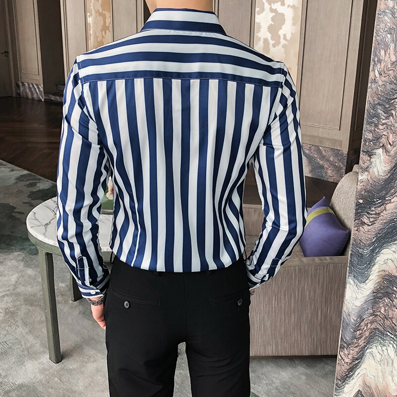 Zakelijke formele kleding lange mouwen gestreept overhemd herenkleding slim fit heren casual kantoor blouse homme 3xl- m