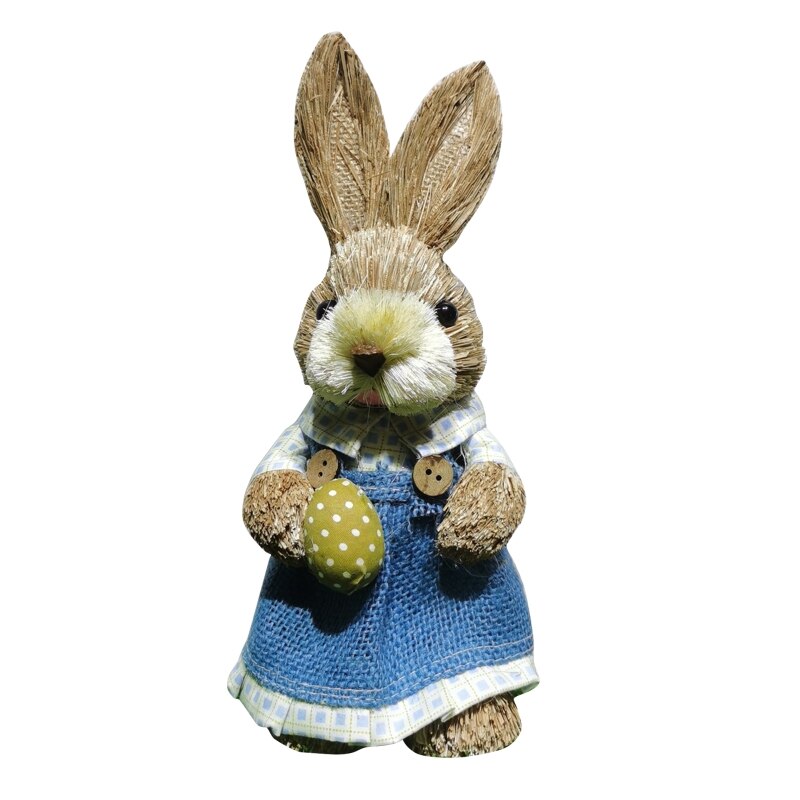 Coniglio pasquale paglia intrecciata coniglietto decorazione ornamento decorazioni per le vacanze di pasqua w/vestiti Yard Party Home Desktop Supply 25CM: Blue silk rabbit