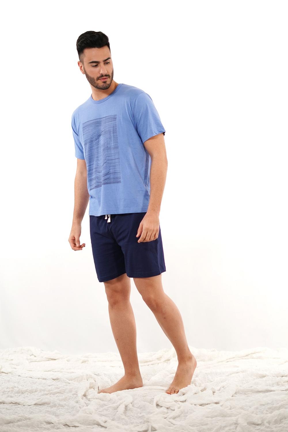 Babelo Homewear – Pijama de hombre de verano 100% algodón color azul ✨ - Pijama de verano corto de punto algodón