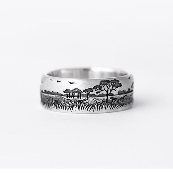 Originale unisex smykker vintage thai sølv prærie zebra udskårne ringe søde dyr hale ring 925 sterling sølv smykker