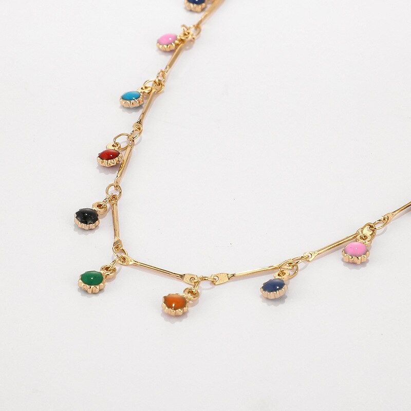 Boheemse gouden ketting voor dames, charmante kleurrijke stenen ketting, handgemaakte feestsieraden