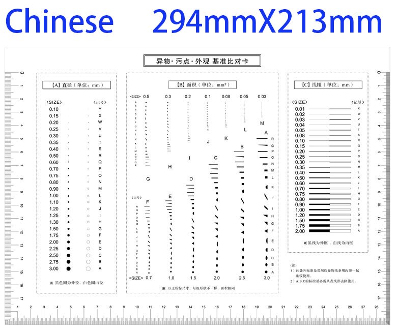 294x213mm Dot Area Line Standard Table High Transparent Soft PET Micrometer Calibration Film Ruler QC Defect Measurement Tool: Chinese